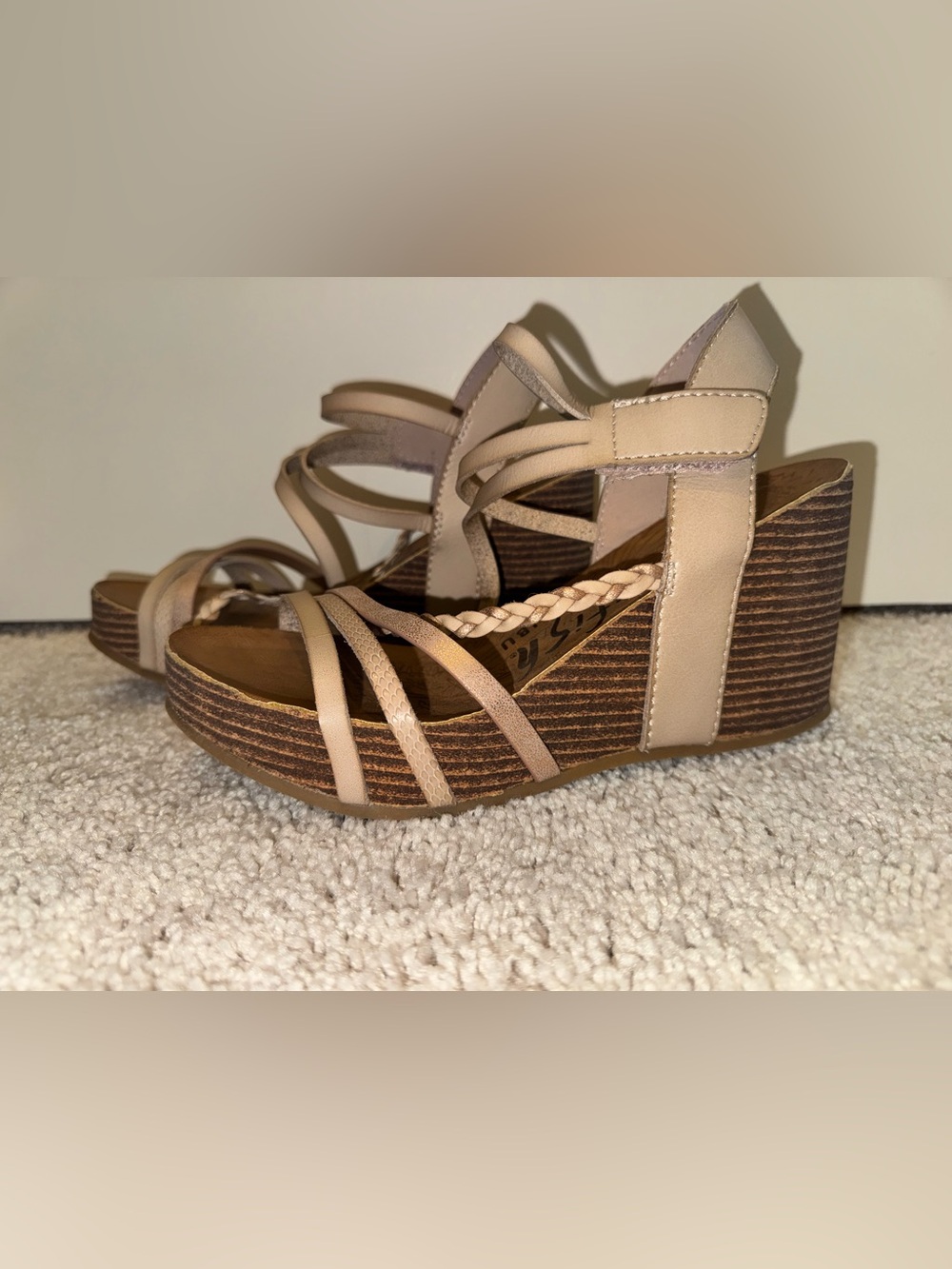 Braided Strappy Wedge Sandals - Nude